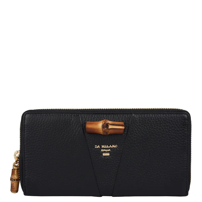 دا ميلانو Wax Leather Ladies Wallet - Black